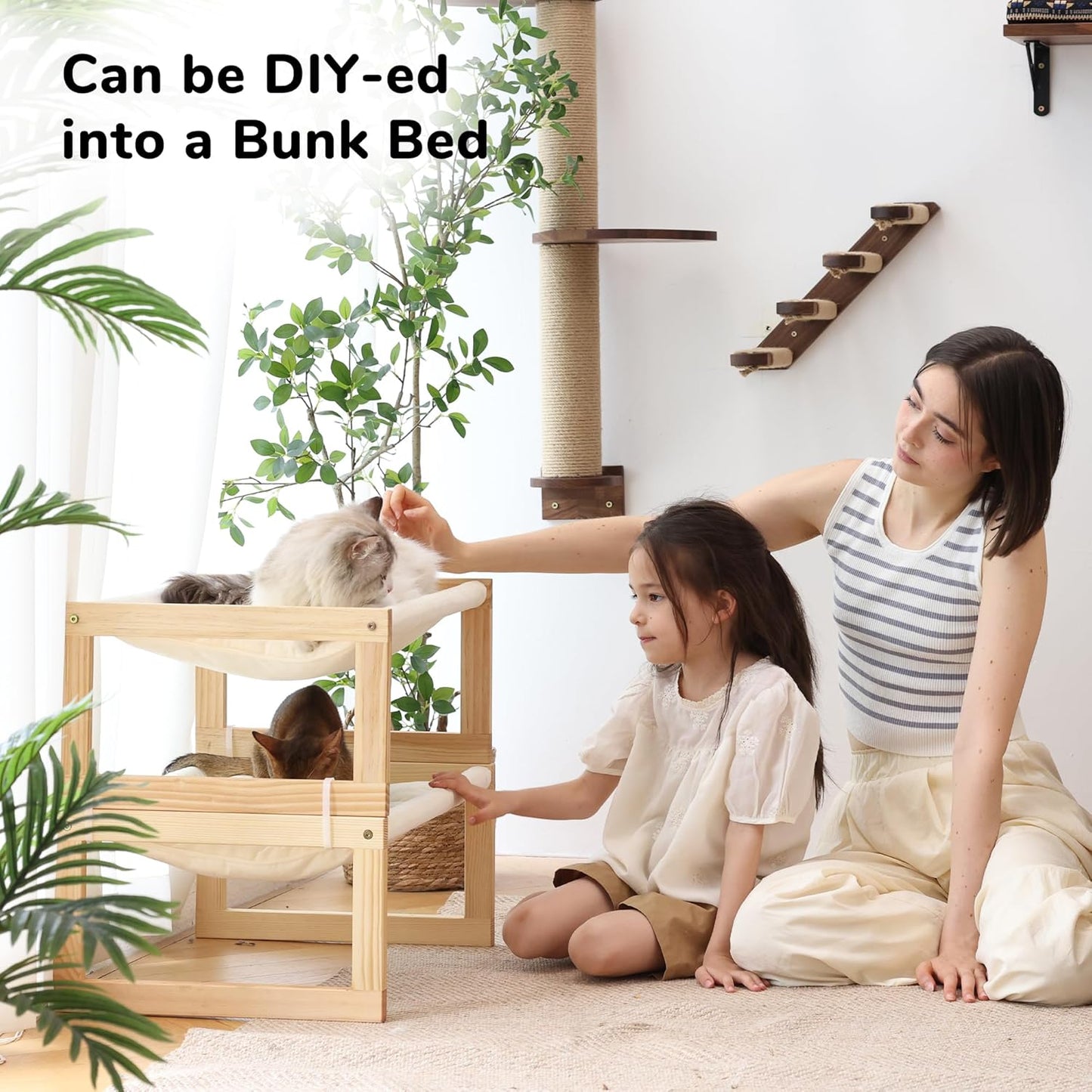 Cat Bed Hammock, Cozy Velvet Cat Couch for Indoor Cats, Raised Wooden Cats Perch, 21 Inch Pet Sofa, Outdoor Dog Beds, Suitable for Puppy, Bunny and Small Animal, White