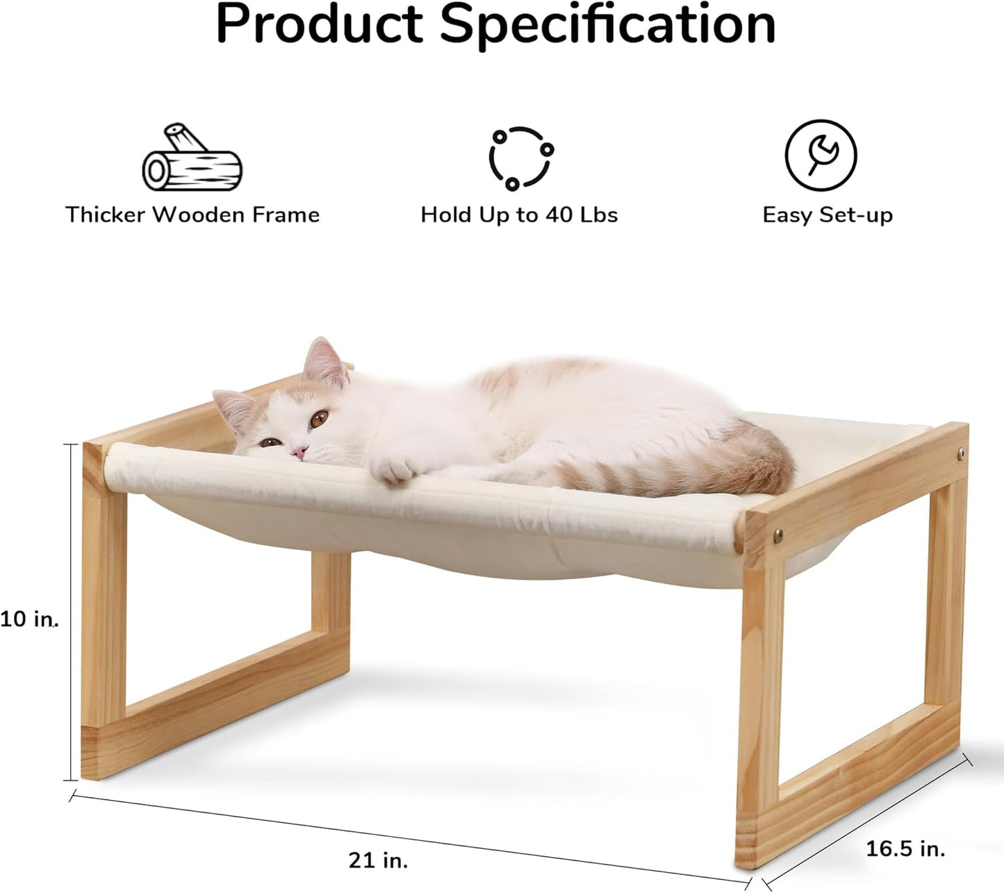 Cat Bed Hammock, Cozy Velvet Cat Couch for Indoor Cats, Raised Wooden Cats Perch, 21 Inch Pet Sofa, Outdoor Dog Beds, Suitable for Puppy, Bunny and Small Animal, White