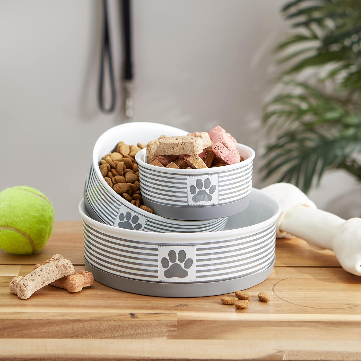 Paw & Patch Ceramic Pet Collection, Medium Set, 6X2", Gray, 2 Piece