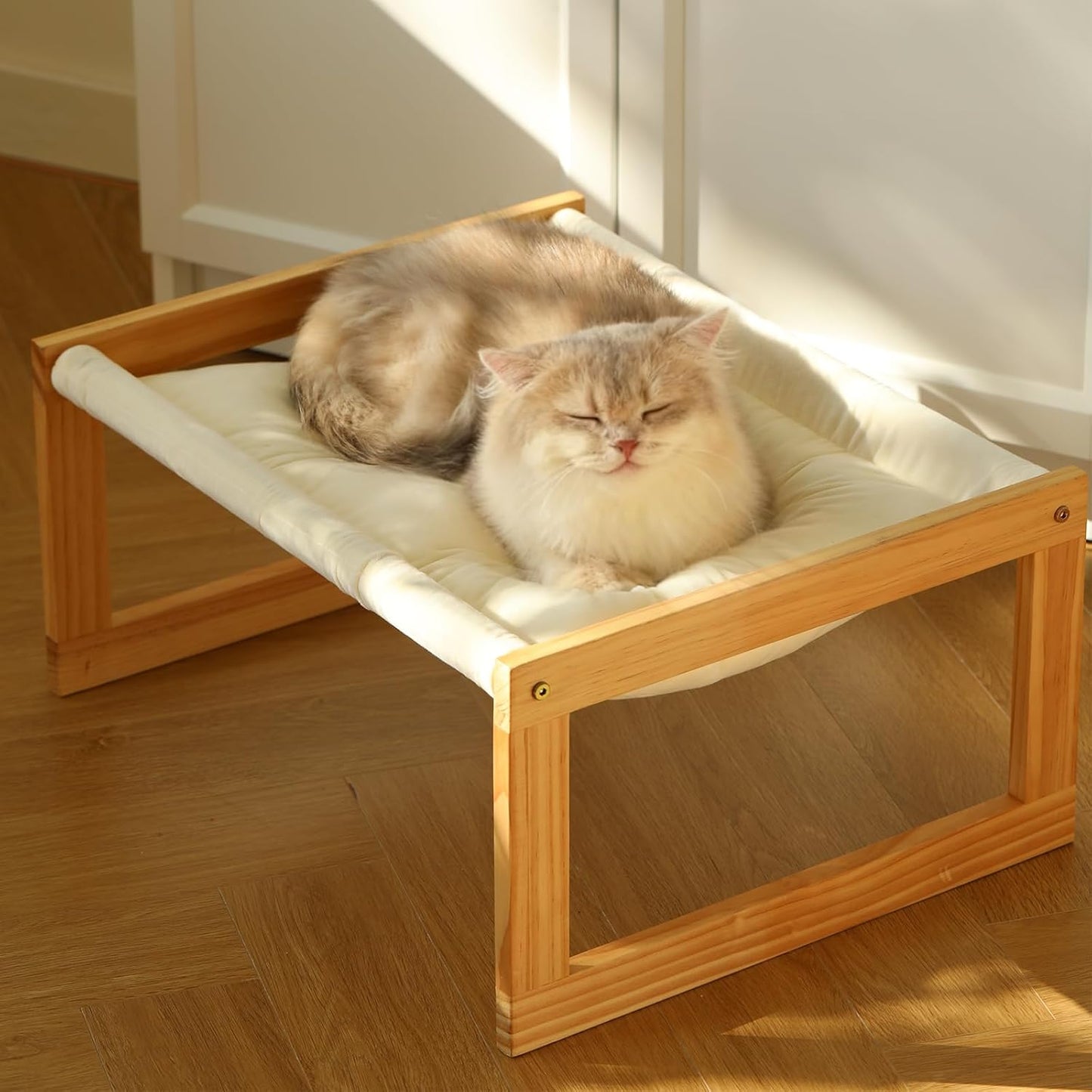 Cat Bed Hammock, Cozy Velvet Cat Couch for Indoor Cats, Raised Wooden Cats Perch, 21 Inch Pet Sofa, Outdoor Dog Beds, Suitable for Puppy, Bunny and Small Animal, White