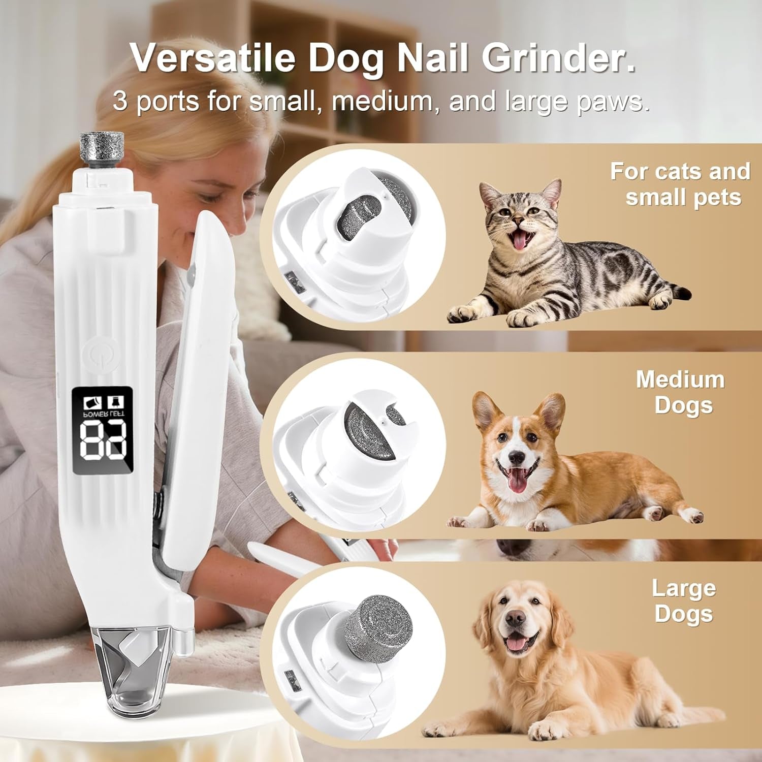 Dog Nail Clippers with Light, 2-In-1 Dog and Cat Nail Clipper with Grinder, Quiet Pet Nail Trimmer for Small Medium Large Dogs and Cats, USB Rechargeable