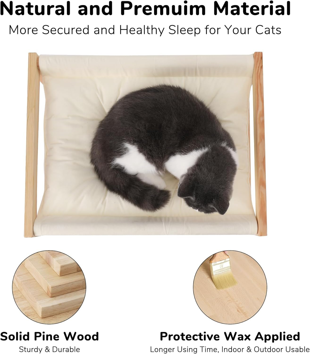 Cat Bed Hammock, Cozy Velvet Cat Couch for Indoor Cats, Raised Wooden Cats Perch, 21 Inch Pet Sofa, Outdoor Dog Beds, Suitable for Puppy, Bunny and Small Animal, White