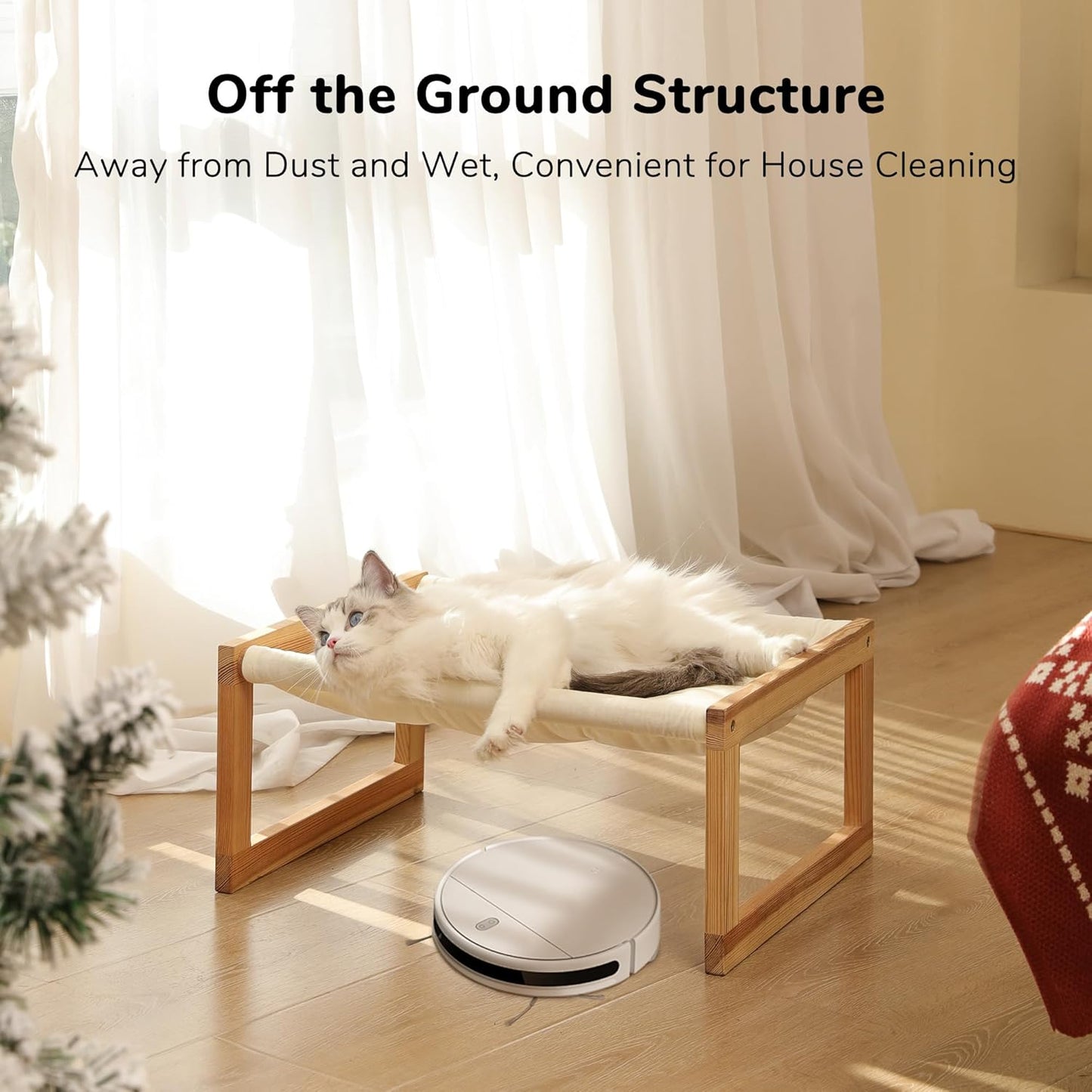 Cat Bed Hammock, Cozy Velvet Cat Couch for Indoor Cats, Raised Wooden Cats Perch, 21 Inch Pet Sofa, Outdoor Dog Beds, Suitable for Puppy, Bunny and Small Animal, White