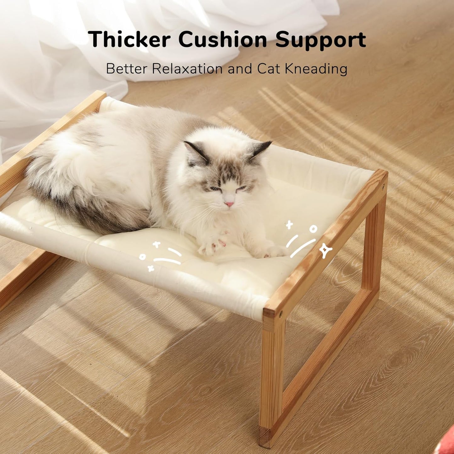 Cat Bed Hammock, Cozy Velvet Cat Couch for Indoor Cats, Raised Wooden Cats Perch, 21 Inch Pet Sofa, Outdoor Dog Beds, Suitable for Puppy, Bunny and Small Animal, White
