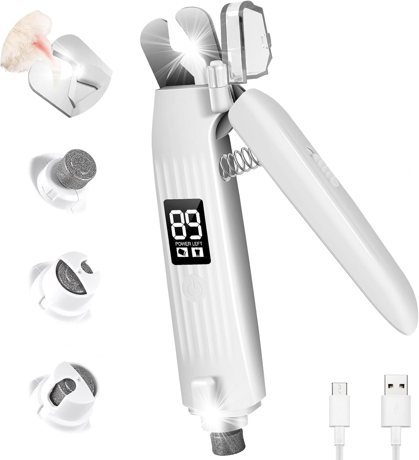 Dog Nail Clippers with Light, 2-In-1 Dog and Cat Nail Clipper with Grinder, Quiet Pet Nail Trimmer for Small Medium Large Dogs and Cats, USB Rechargeable