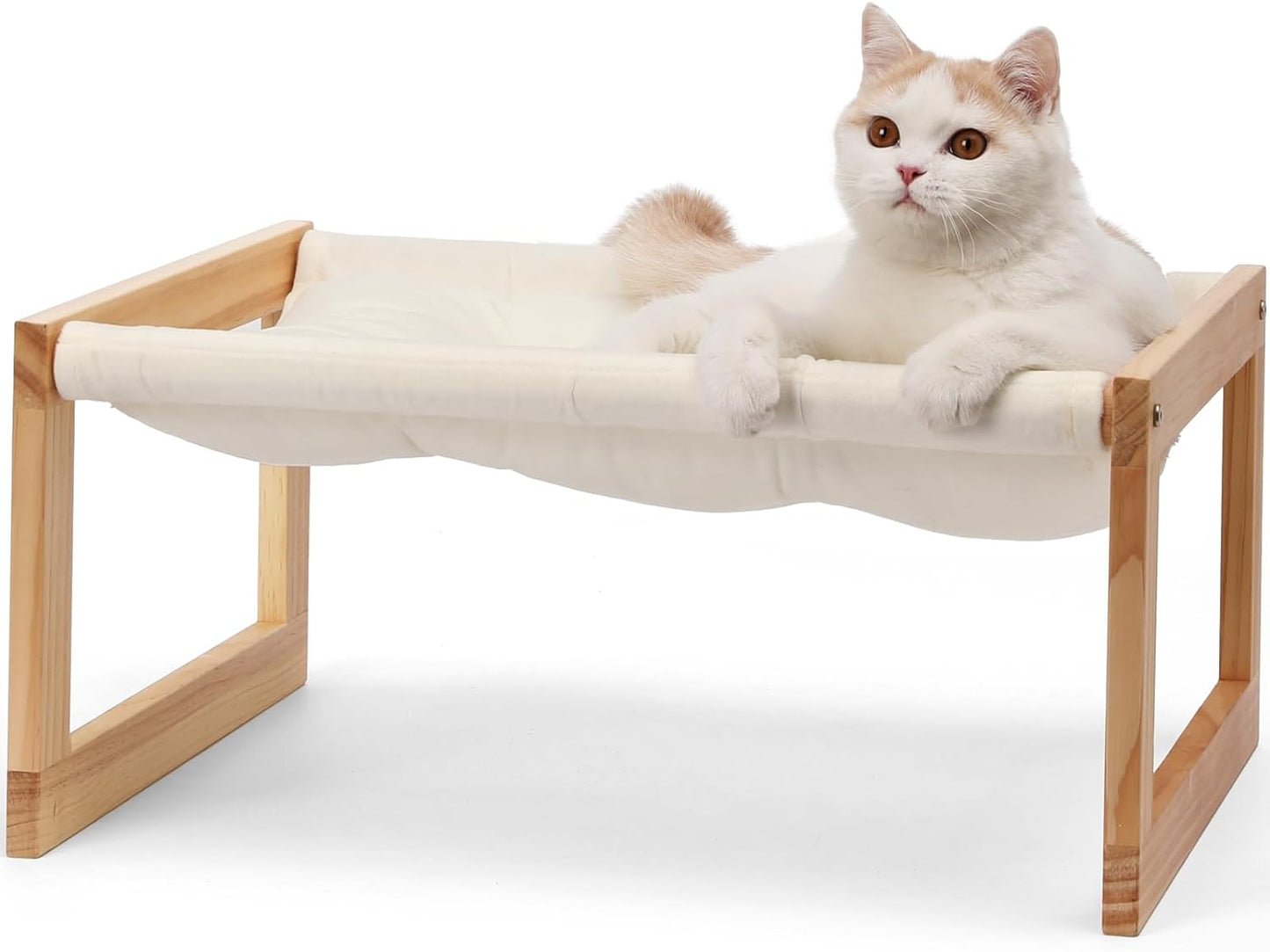 Cat Bed Hammock, Cozy Velvet Cat Couch for Indoor Cats, Raised Wooden Cats Perch, 21 Inch Pet Sofa, Outdoor Dog Beds, Suitable for Puppy, Bunny and Small Animal, White